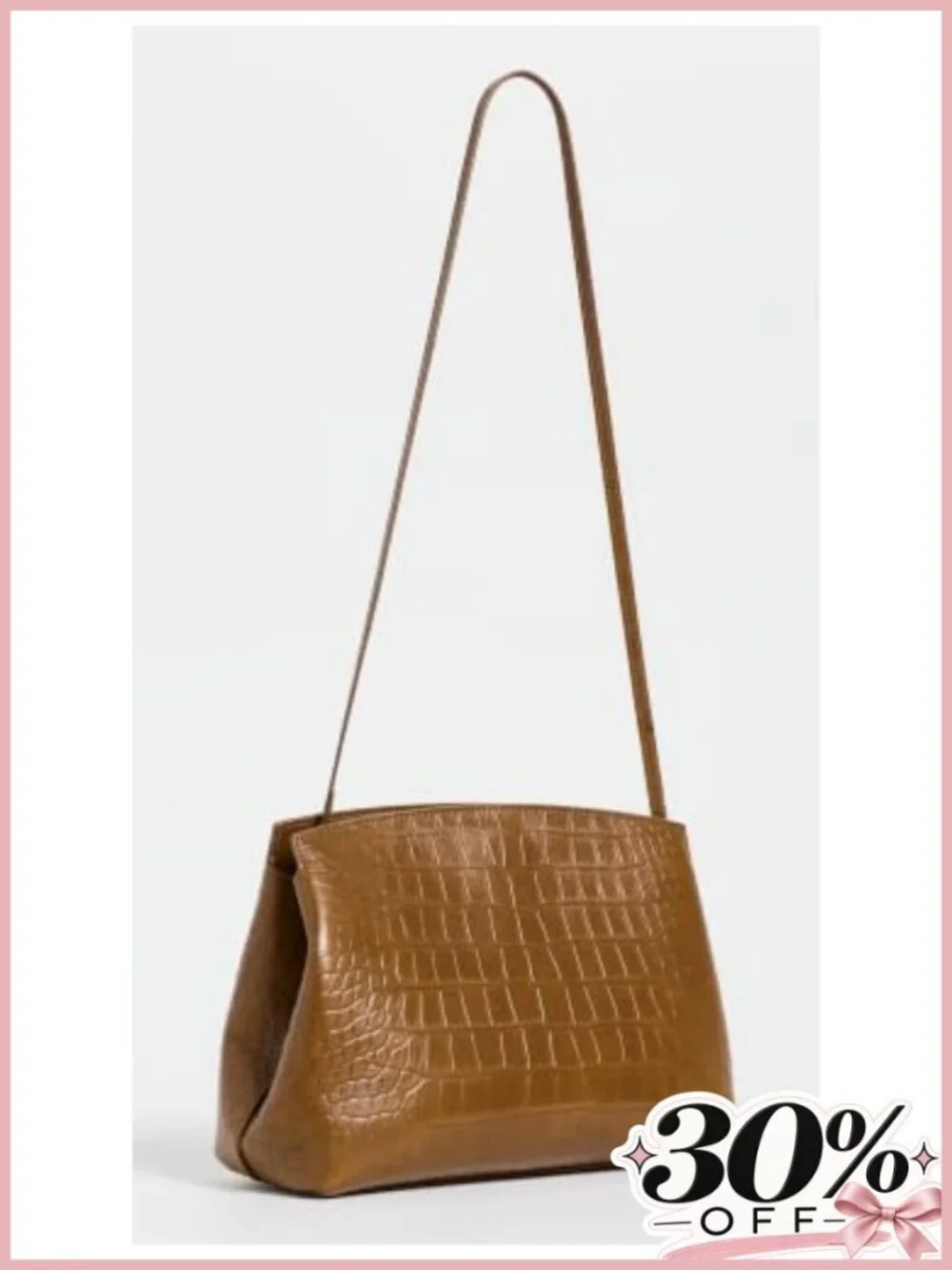 Croc-Embossed Leather Pouch Pushlock Clutch Optional Strap